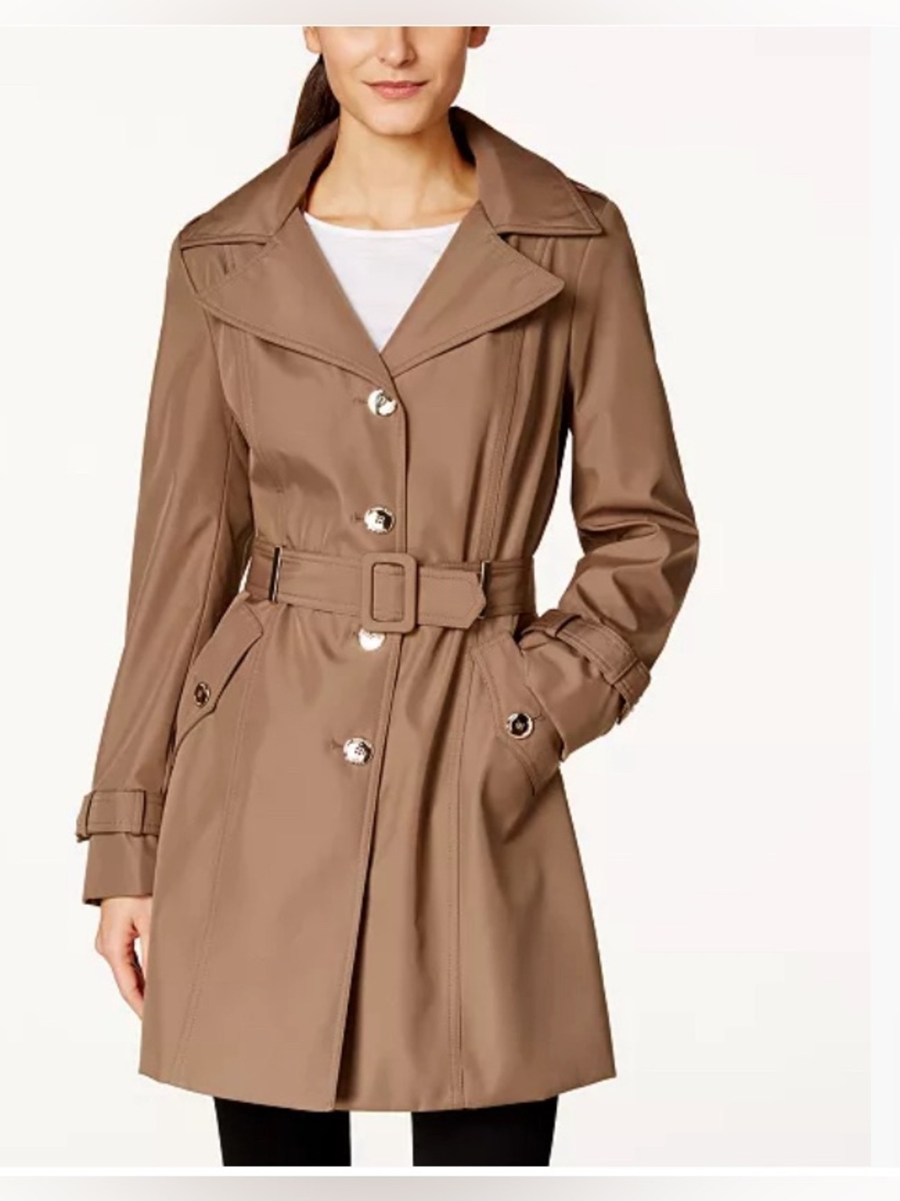NWOT Calvin Klein Taupe Hooded Single-Breasted Belted  Trench Coat Size PXL